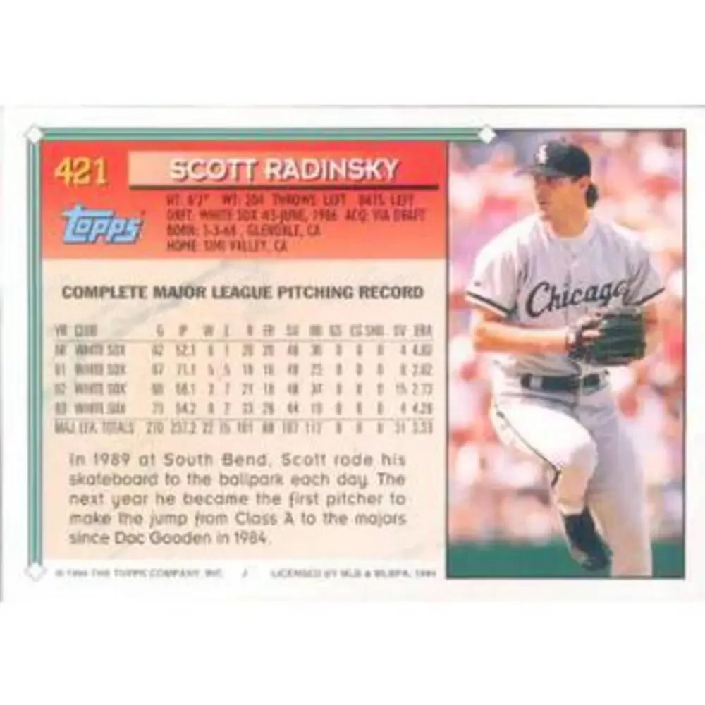 1994 Topps Scott Radinsky # 421 Chicago White Sox